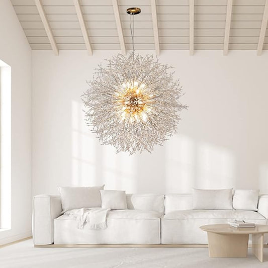 Gold Crystal Chandeliers Dandelion, 31.4" Steel Firework Chandelier Large Lighting, 16-Light Modern Sputnik Pendant Light Fixture for Living Room Bedroom