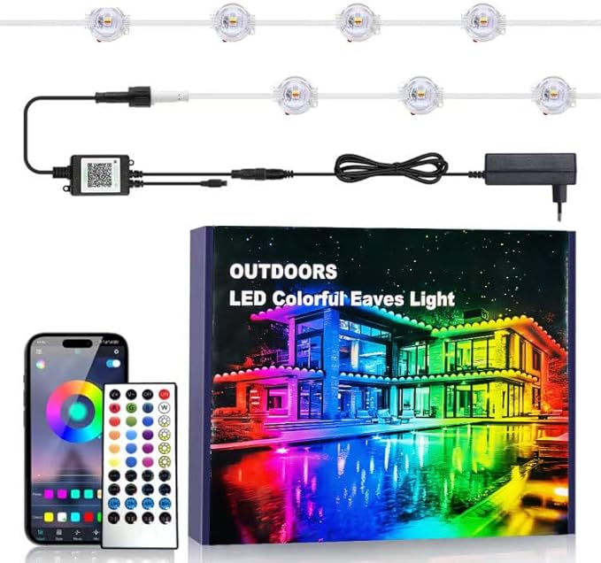100FT Permanent Outdoor RGB Lights - IP67 Waterproof Smart 50 LEDs Eaves Lights with App/Remote Control,for Christmas and All Holiday Decor, Daily and Accent Lighting,House Roof,Garden Lighting