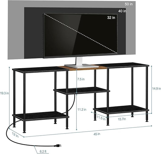 TV Stands for Living Room 50 inch TV Stand with Power Outlet Entertainment Center with Storage 3 Tier TV Console Table for 50 43 40 32 inch TV, Black