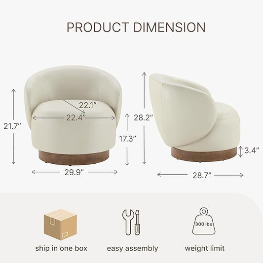 Swivel Accent Chair Modern Round Barrel Armchair with Upholstered Faux Leather for Living Room Bedroom Waitingroom,1 Box,Cream