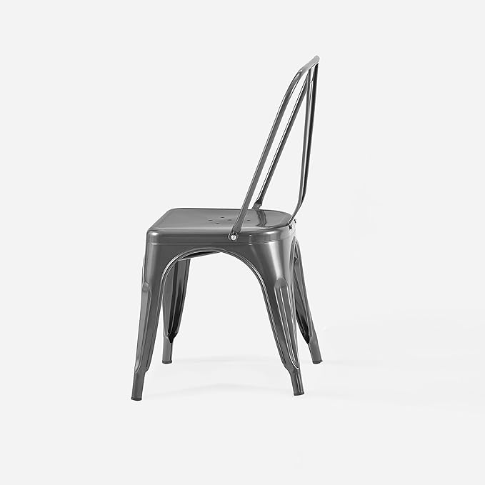 AC Pacific 18 Inch Seat Height Industrial Metal Dining Chairs, Stackable Kitchen or Bar Seat, Durable Modern Design, Versatile Accent Furniture, Set of 2, Grey