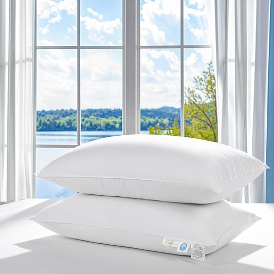 LBRO2M Canadian Fluffy Goose Down Pillow King Size 1050 Fill Power 80% Goose Down 20% Goose Feather Bed Pillow with 100% Cotton, Teflon Finish Shell Down Pillows Plush and Support (20"X36", Set of 2)