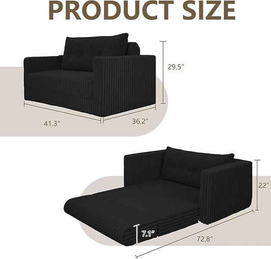 HABUTWAY Folding Sofa Bed, 2 in 1 Convertible Sleeper Chair with Pillow, Portable Fold Out Chair Bed with Armrest, Comfy Floor Couch, Lazy Sofa for Living Room Bedroom Dorm Home Office, Black