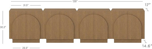 Nathan James Iris Mid-Century Modern Wood Accent Cabinet Sideboard Credenza TV Stand with Arched Cabinet Doors and Adjustable Shelves for Kitchen or Living Room, Set of 4