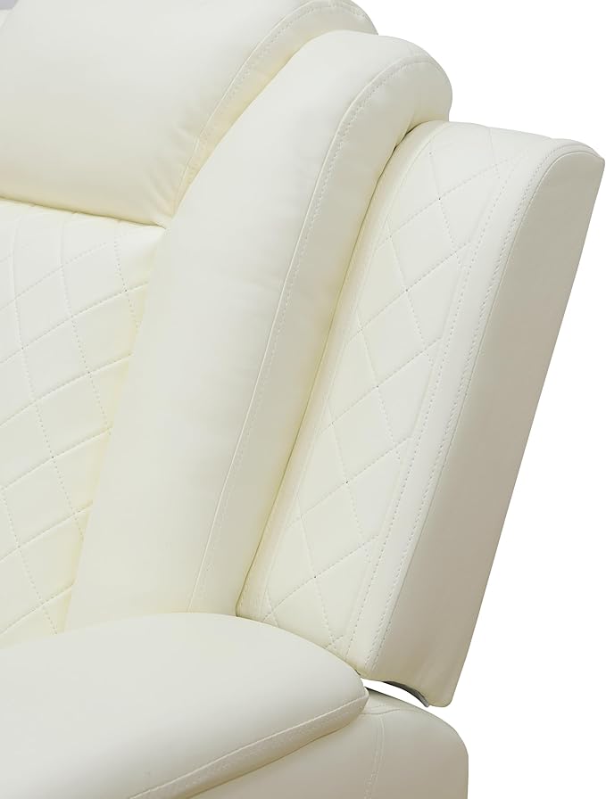 Power Leather Reclining Loveseat Sofa with LED Light,Double Recliner Sofa Love Seat with Storage Console/USB Port/Cup Holder,Leather Couch for Living Room Furniture Sets(2 Seats,Creamy)