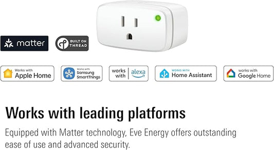 Eve Energy (Matter) 3 Pack β Smart Plug, 100% Privacy, automate Lights & appliances, Seemless Integration in Apple Home, Alexa, Google Home, SmartThings, Requires Thread Border Router