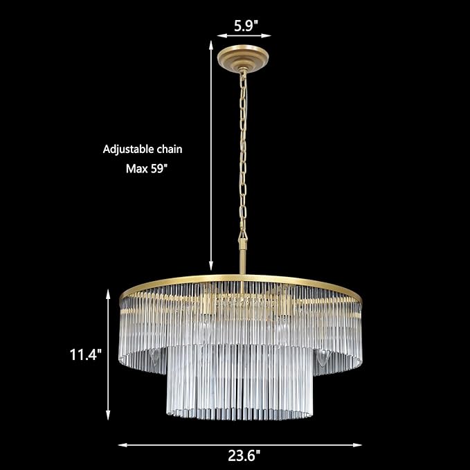 Gold Chandeliers 8 Lights Modern Glass Chandelier Lighting Round Gold Light Fixture Entryway Dining Room 23.6"