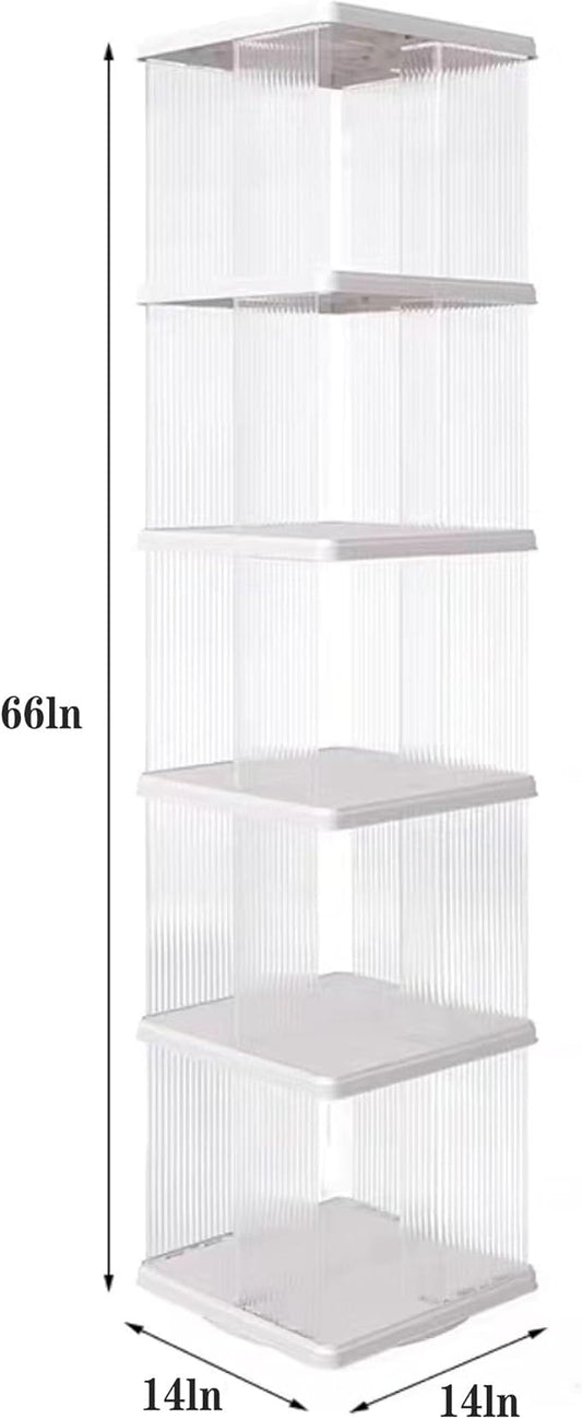 5 Tier Rotating Bookshelf Tower, 360° Rotating Bookshelf, Space Saving Rotating Bookshelves, Revolving Bookcase Suitable for Bedrooms, Living Rooms, Studies and Offices, White, Lazy Susan