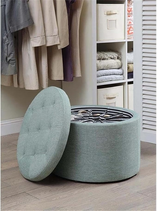Convenience Concepts Designs4Comfort Round Shoe Ottoman, Green Faux Linen