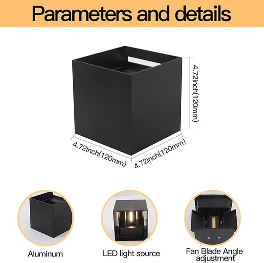 Outdoor Wall Light, LED Aluminum Waterproof Outdoor Wall Sconce, ETL Listed 20W 6500K Modern Wall Sconce, Cube Square Wall Light, Outside Wall Lights for House Patio(Black-1 Pack)