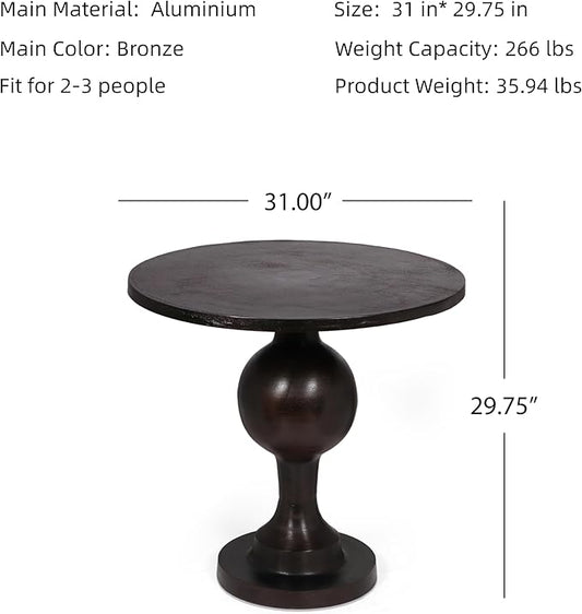 Merax 31" Round Dining Table for 2-4, Aluminum Circle Kitchen Dinner Table, Mid Century Modern Leisure Bistro Table for Kitchen Living Room Apartment Cafe Small Places