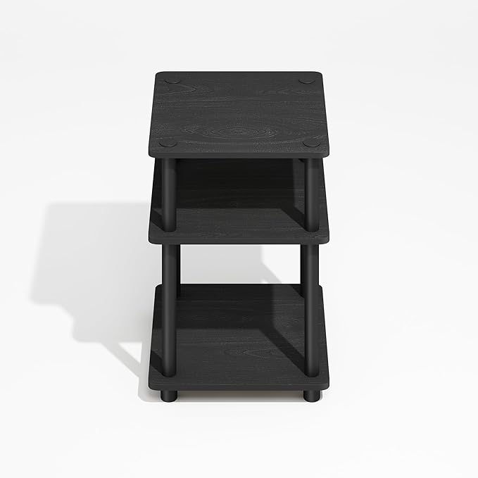 Furinno Turn-N-Tube Side Table, 3-Tier Square Modern End Table with Open Shelf, Night Stand, Bedside Table, Easy Assembly, for Living Room, Bedroom, Darkwood