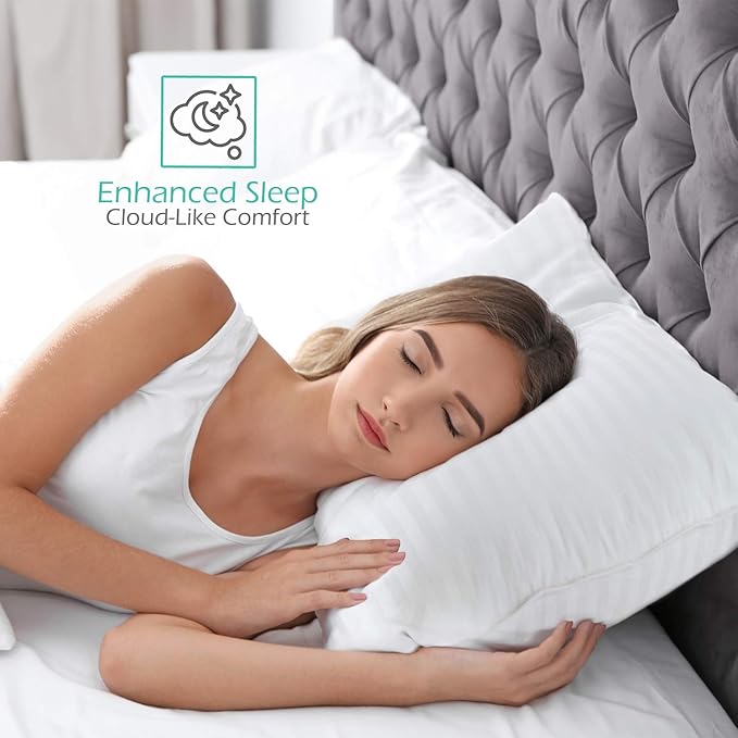 Nestl Bed Pillows for Sleeping - Down Alternative Sleep Pillows Queen Size Set of 2-100% Cotton Pillow with Polyester Fiber Filling - Soft and Fluffy Pillow 20 x28 Inches