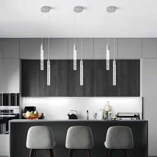 Modern Light Fixture Kitchen Island Pendant Light Dimmable LED Chrome Pendant Lights Mini Crystal Pendant Lighting for Bedroom Dining Room Living Room(2-Light )