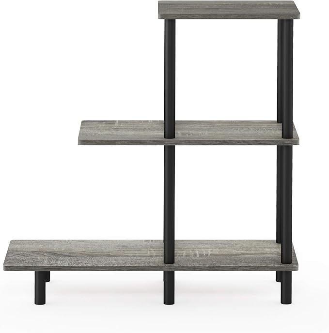 Furinno Turn-N-Tube 3-Tier Sofa Side Table Tall, French Oak Grey/Black