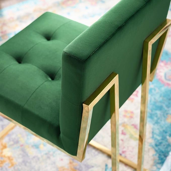 Modway Privy Gold Stainless Steel Performance Velvet Bar Stool, Emerald