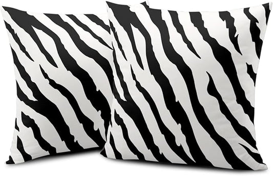 Zebra Striped Pattern Throw Pillow Covers 18x18 Set of 2 Black and White Decorative Square Pillow Covers Modern Abstract Art Pillow Cases Home Decor for Couch Bed Sofa