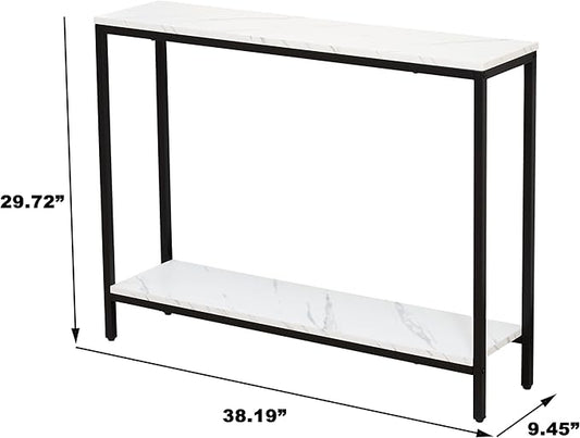 loglus Console Table for Entryway, Faux Marble MDF Sofa Table with Golden Frame (Double Layer, Black Frame)