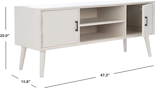 SAFAVIEH Sorrel TV Stand for up to 55" Flatscreen – Distressed White, 2 Doors with Interior Storage, 2 Open Shelves, Entertainment Media Console (MED5701A)