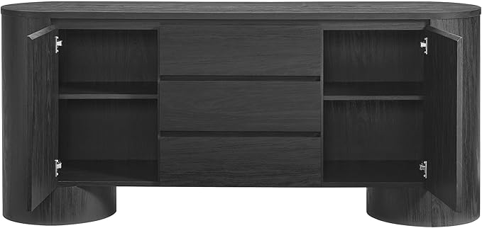 Modway Duval Oval Wood Grain 71 Inch Sideboard with Doors and Drawers in Black