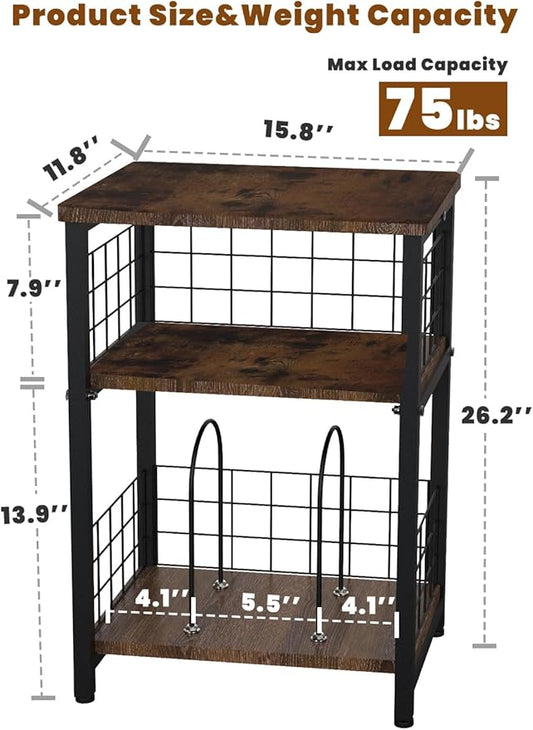 Record Player Stand, 3 Tier End Table with Double Layer Iron Wire Mesh Turntable Vinyl Record Stand Storage Up to 100 Albums, Nightstand Small Side Tables for Living Room Bedroom, Black