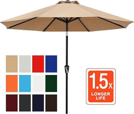 ABCCANOPY 9FT Outdoor Patio Umbrella, 8 Ribs Table Umbrella w/Crank for Easy Set Up, Suitable for Garden, Lawn, Deck & Backyard (Khaki)