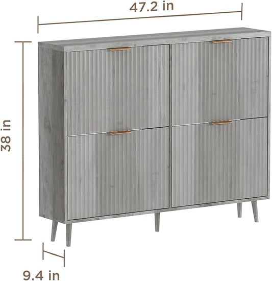 Shoe Cabinet Storage,Modern Freestanding Organizer with 4 Flip Drawers,Narrow Shoe Rack Cabinet for Entryway,Grey