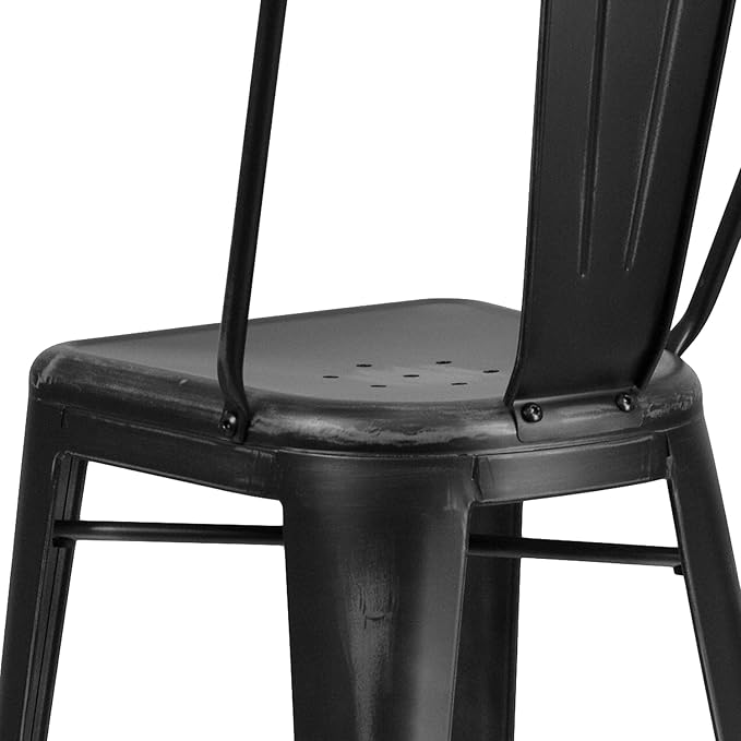 Flash Furniture Blake Commercial Grade 4 Pack 30" High Distressed Black Metal Indoor-Outdoor Barstool with Back