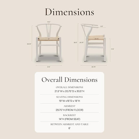 POLY & BARK Weave Dining Chair – Mid-Century Modern Wishbone Dining Chair with Arms, Solid Wood Frame, Indoor Use – White – Single - Ideal for Dining Room, Kitchen or Stylish Accent Setting