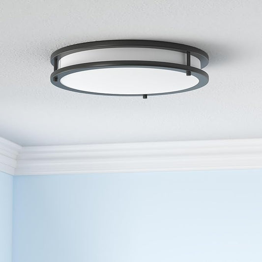 ASD LED 16" Round Flush Mount Lighting, Close to Ceiling Light Fixture | 3CCT, Dimmable, Energy Star, ETL Listed | 24W 1854LM 3000-5000K 120V | Low Profile Double Ring Lamp | Black, 4 Pack