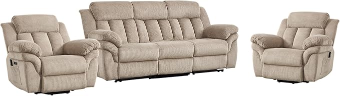 CANMOV Recliner Sofa Set, 2 Oversize Power Lift Recliner Chair and Manual Loveseat with Overstuffed Armrest for Living Room,Bedroom Furniture,Office,1+1+3 Seat, Light Brown