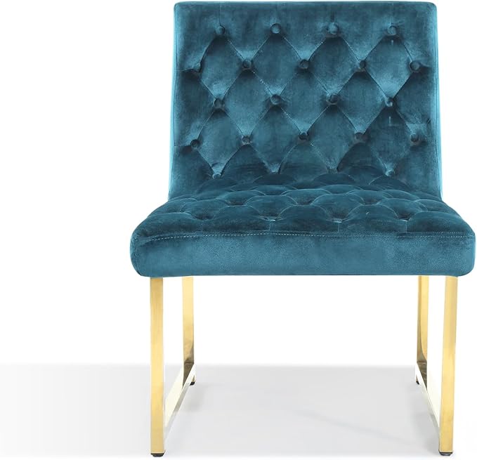 Iconic Home Moriah Accent Chair Sleek Elegant Tufted Velvet Upholstery Plush Cushion Brass Finished Polished Metal Frame, Contemporary Modern, Green