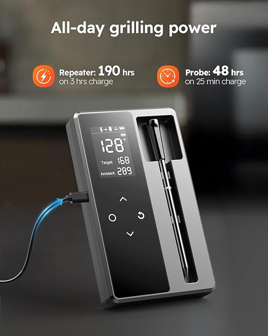 Smart Bluetooth Wireless Meat Thermometer, Standalone Base & APP Control, 6 Sensors with Certified Accuracy, Smart Alerts for Kitchen, BBQ, Grill, Smoker, Oven, Rotisserie, Air Fryer