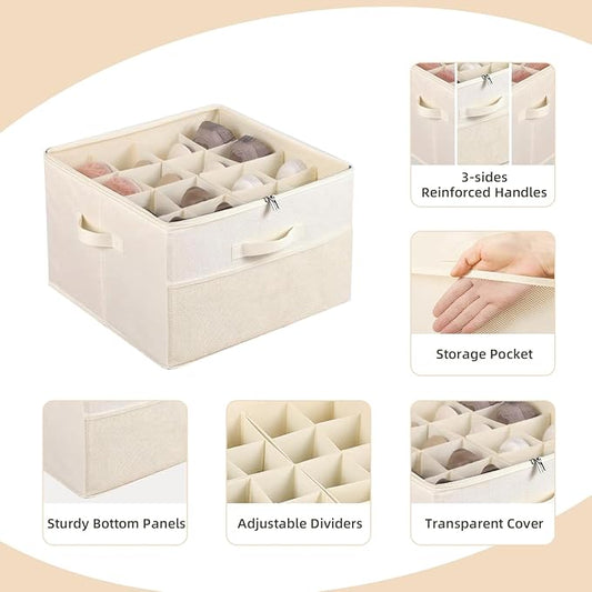 2 Pack Shoe Organizer for Closet: Fits up to 16-32 Pairs, Foldable Shoe Storage Organizer Bin with Adjustable Dividers and Clear Cover, Shoe Storage Containers for Wardrobe