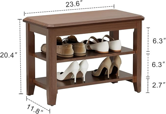 AQIMUELE Wood Shoe Rack Bench for Entryway, 2 Tier Shoe Rack for Front Door Entrance, Shoe Bench with Shoe Storage for Entryway, Bedroom, 23.6"