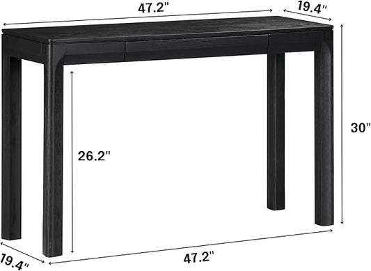 NTC Flow 47-Inch Console Table, Modern Solid Wood Entryway Table with Hidden Drawer, Waterproof & Heat Resistant, Narrow Table for Hallway, Living Room & Foyer, Burnt Black