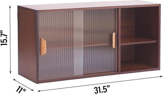 Tiita Small Kitchen Pantry Cabinet, Bamboo Wall Sideboard with Glass Doors, Cupboard Food Pantry Cabinet for Kitchen, Living Room and Dinning Bedroom