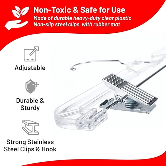 DEILSY™ Skirt Hangers Pants Hanger with Clips Hanger Shorts Clear Plastic Clothes with 2-Adjustable Clip Non-Slip Clothes Perfect for Pant, Pack of 25