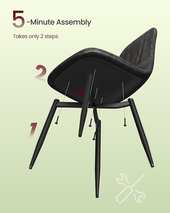 VASAGLE Set of 4 Dining Chairs, Dining Room Kitchen Chairs, Metal Frame, Adjustable Feet, Easy to Clean, Glacier-Textured PU Leather, for Kitchen, Ink Black UKDC188B01V1