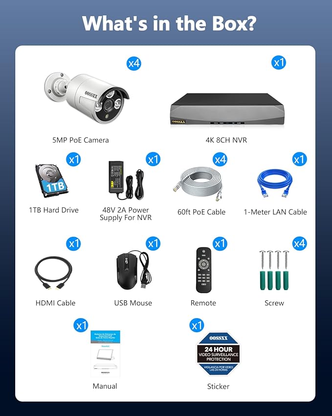 (4K/8.0 Megapixel & 130° Wide-Angle) 2-Way Audio PoE Camera Wired Outdoor Home Security Camera System Indoor Video Surveillance IP Cameras Surveillance System (4Cam-1TB(5MP))