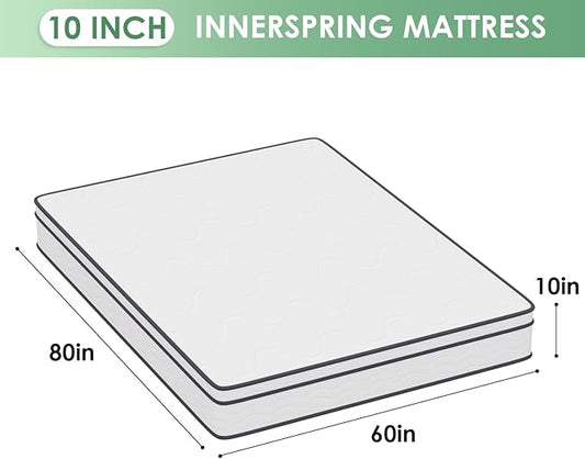 PayLessHere | 10 Inch Queen Mattress | Medium Firm Hybrid Mattress | White | with High-Density Foam and Breathable Cover | Pocket Spring Design, Pressure Relief | Bed in a Box, CertiPUR-US Certified