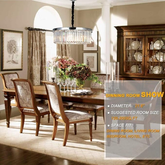 Crystal Chrome Chandelier Modern Chandeliers Lighting Pendant Ceiling Light Fixture 2-Tier for Dining Room Living Room Kitchen Island W21.6