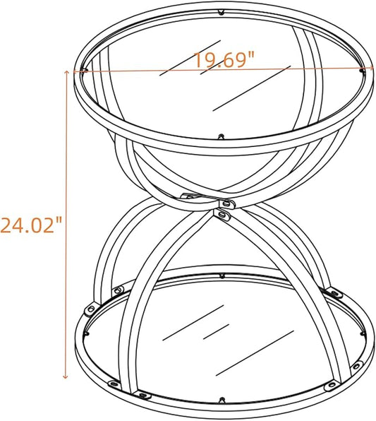 20" Tempered Glass Round Coffee Table Modern Gold Frame Dome Base Two Tiers Circle Small Living Room Center Tables