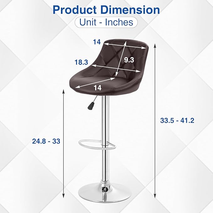 FDW Bar Stools Set of 2 Bar Stools Swivel Stool Height Adjustable Bar Chairs with Back PU Leather Swivel Bar Stool Kitchen Counter Stools Dining Chairs