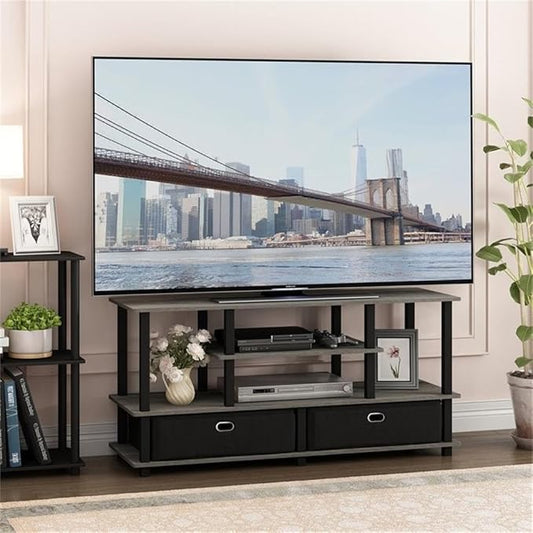 Furinno JAYA Large Stand for up to 55-Inch TV, French Oak, 47. 63(W) x 15. 55(H) x 22. 79(D) Inches., Grey/Black