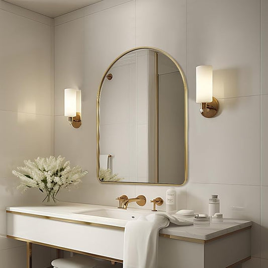 ANDY STAR Arched Mirror, 26''x38'' Brushed Brass Arched Top Rounded Corner, Stainless Steel Antirust, 1'' Deep Set Wall Mounted Vertical Bathroom Mirror