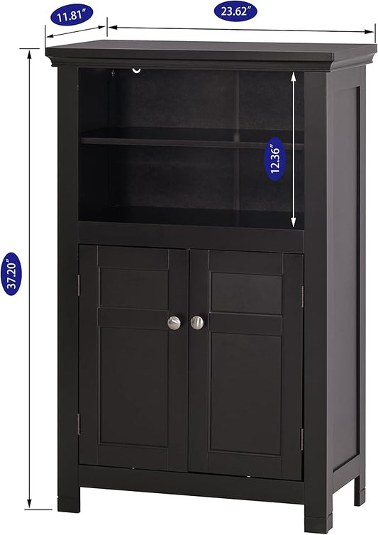 Spirich Bathroom Storage Cabinet, Floor Wood Cabinet with Doors and Adjustable Shelves, Freestanding Entryway Cabinet Organizer (Espresso)