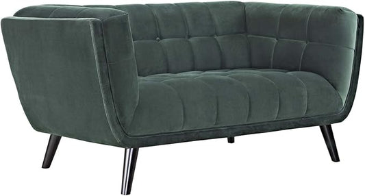 Modway Bestow Upholstered Velvet Button-Tufted Loveseat in Green