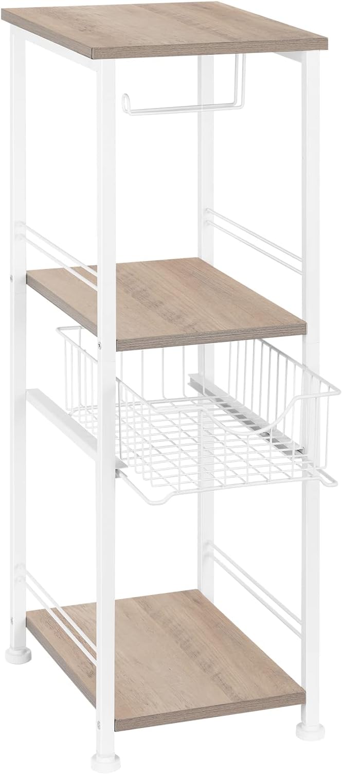 OYEAL Freestanding Bathroom Storage Organizer 3 Tier Narrow Bathroom Shelf Stand Toilet Paper Storage Cabinet with Drawer for Small Space Laundry Room Entryway, Light Oak