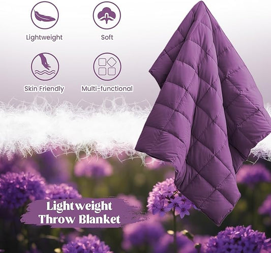 puredown® Soft Feather Down Throw Blanket Lightweight Packable Couch Throw for Indoor and Outdoor Use, Throw 50"X70", Purple